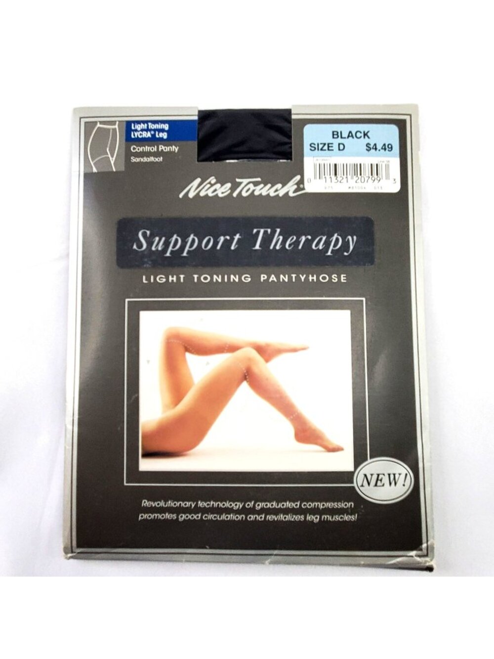 Vtg Nice Touch Support Therapy Light Toning Pantyhose Size D Black Sandalfoot